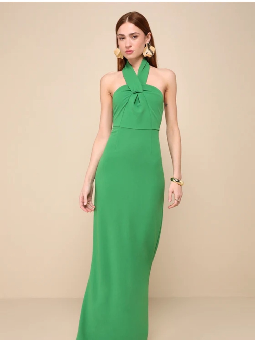 Lulus Mesmerizing Perfection Green Halter Neck Backless Maxi Dress Size XS